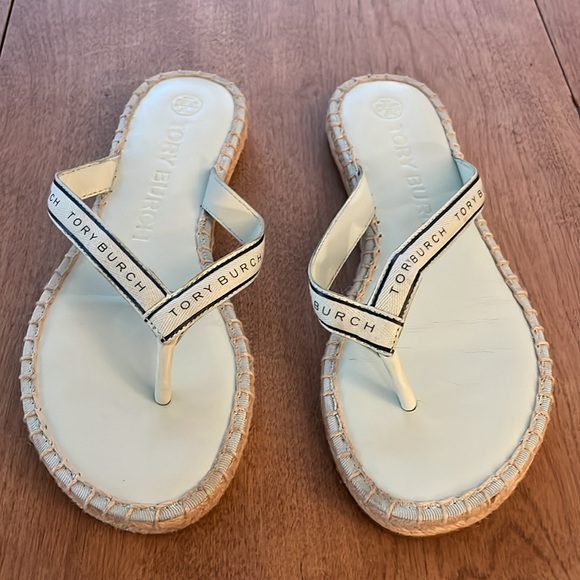 Tory Burch Ribbon / Espadrille Sandals - Meadow Mist Flip Flops - Size 6 - Picture 1 of 7